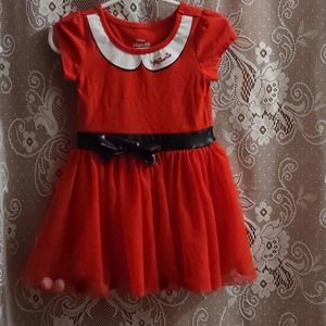 Disney Minnie Mouse Girls Size 2T red dress with shimmer skirt leather-like belt